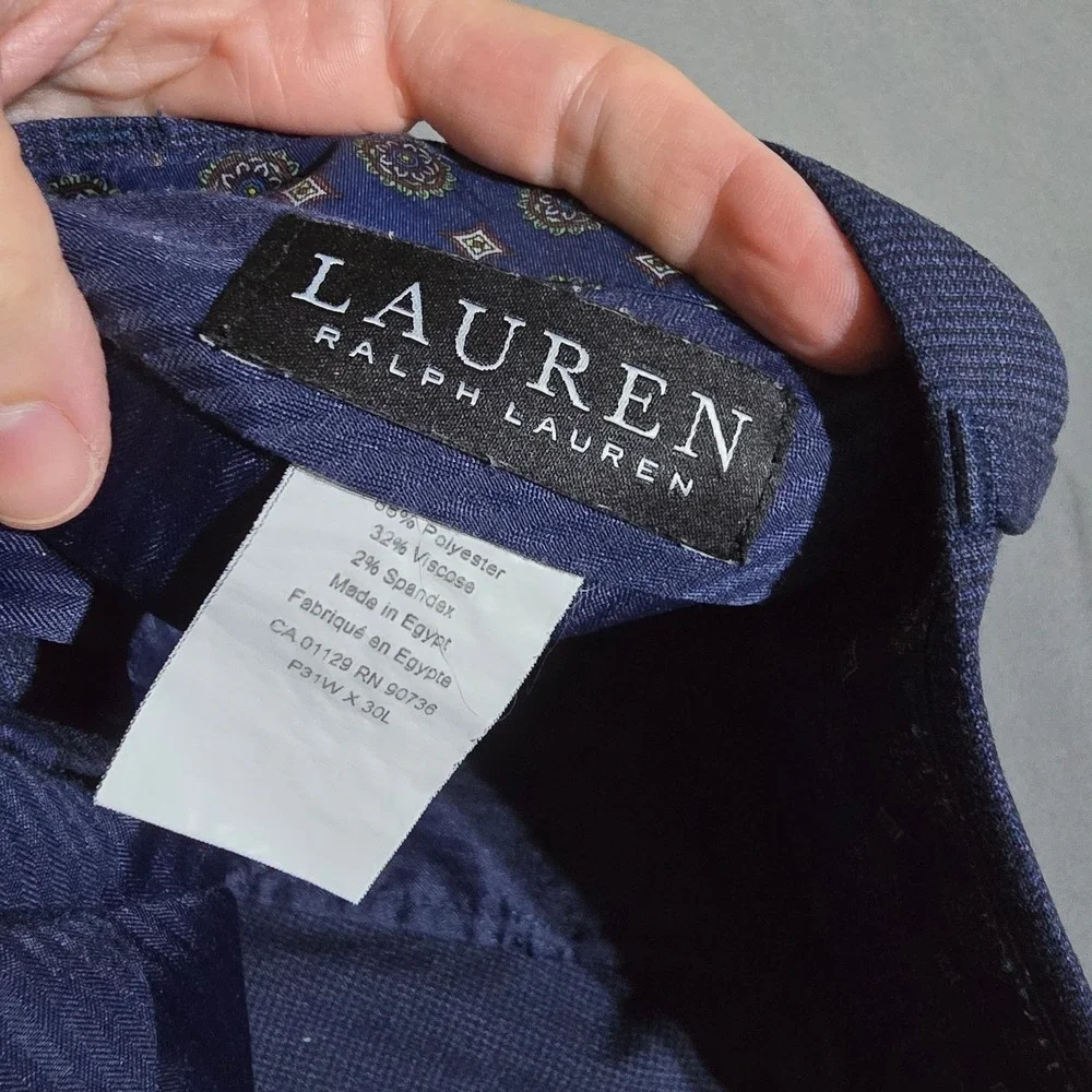 Lauren Ralph Lauren Dress Pants Mens 31x30 Blue Micro Pattern Stretch Trousers